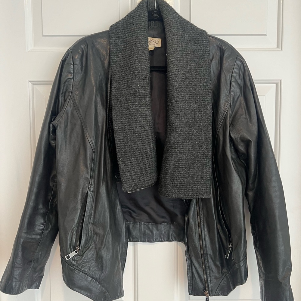 Black Leather Jacket with Shawl Collar